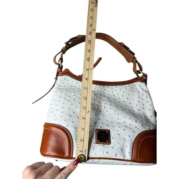 Dooney & Bourke Ostrich Collection Hobo Bag White Ivory Leather Brown Trim - Picture 6 of 12